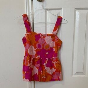 Orange & Pink Floral Peplum Style Sleeveless Top by Free Assembly XS